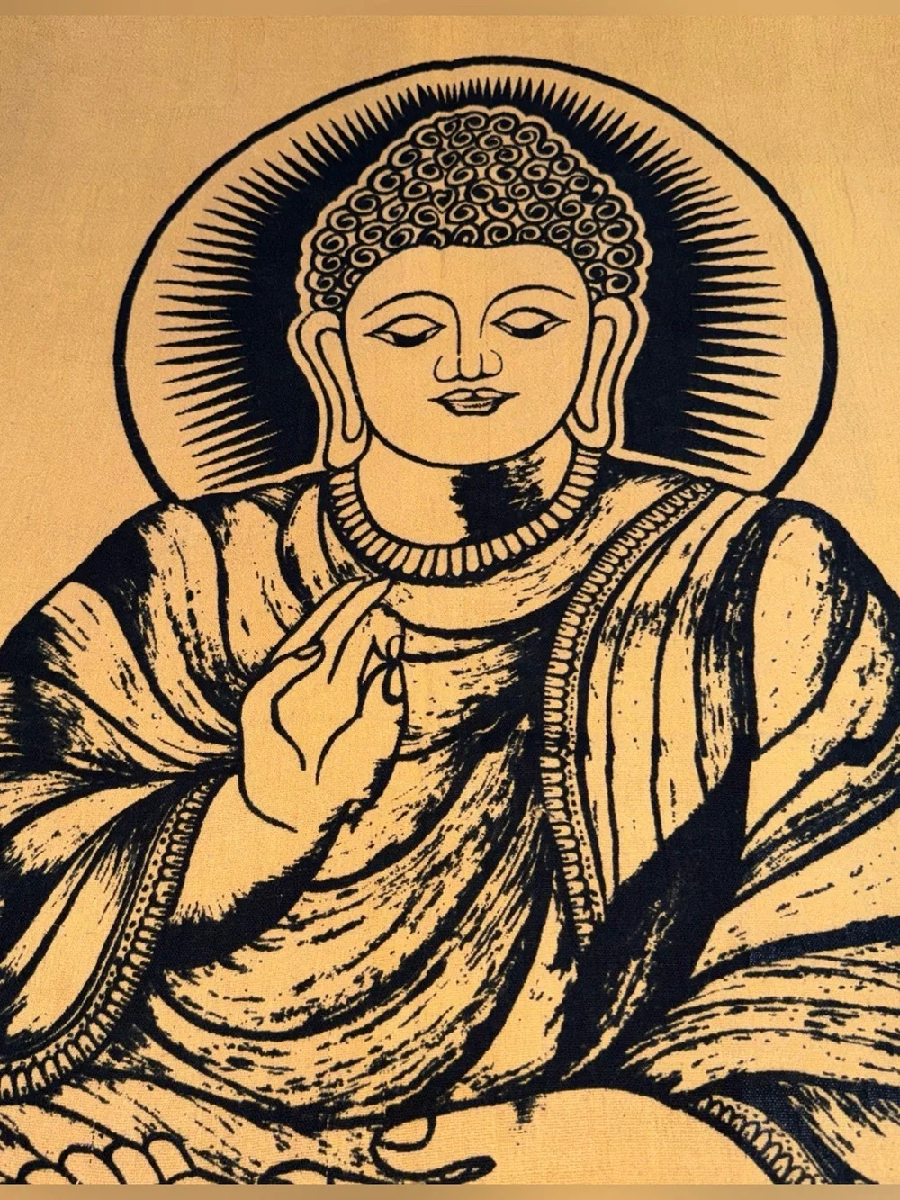 Buddha GOLD Black Cotton Tapestry BIG light Wt Blanket ART Wiccan 98x60” YOGA XL